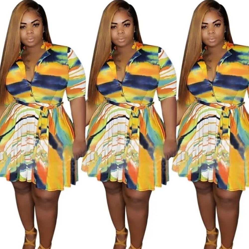 Button-up Multicolor Mini Dress